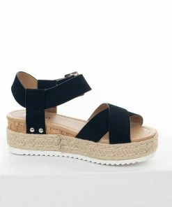 FORTUNE DYNAMIC Black Platform Espadrille Sandals With Buckle