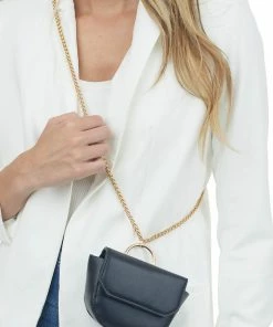 Fame Accessories Black Pleather Mini Purse With Gold Chain Strap