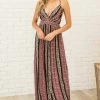ANGIE Black Printed Surplice V Neck Woven Maxi Dress Dresses 1 ANGIE Black Printed Surplice V Neck Woven Maxi Dress Dresses