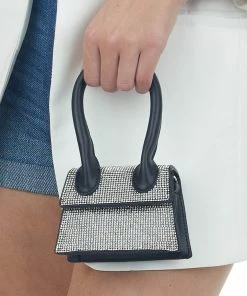 Fame Accessories Black Rhinestone Mini Clutch Purse With Handle