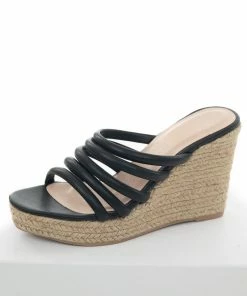 Chinese Laundry Shoes Black Strappy Slip On Espadrille Wedges