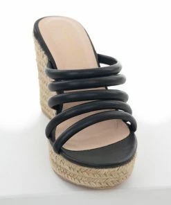 Chinese Laundry Shoes Black Strappy Slip On Espadrille Wedges