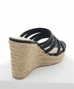 Chinese Laundry Shoes Black Strappy Slip On Espadrille Wedges