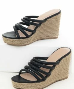 Chinese Laundry Shoes Black Strappy Slip On Espadrille Wedges