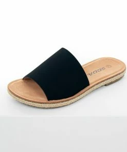 FORTUNE DYNAMIC Shoes Black Faux Leather Solid Strap Flat Sandals