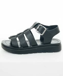 FORTUNE DYNAMIC Black Faux Leather Strappy Buckle Sandals Shoes 12 FORTUNE DYNAMIC Black Faux Leather Strappy Buckle Sandals Shoes