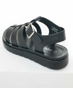 FORTUNE DYNAMIC Black Faux Leather Strappy Buckle Sandals Shoes 13 FORTUNE DYNAMIC Black Faux Leather Strappy Buckle Sandals Shoes