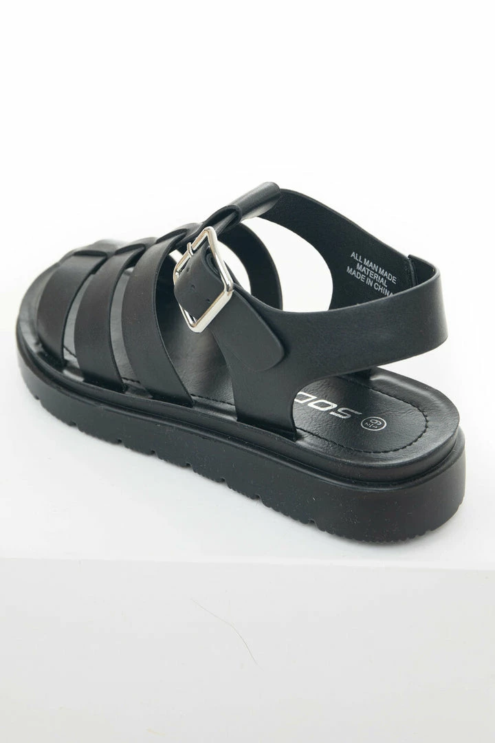 FORTUNE DYNAMIC Black Faux Leather Strappy Buckle Sandals Shoes 6 FORTUNE DYNAMIC Black Faux Leather Strappy Buckle Sandals Shoes