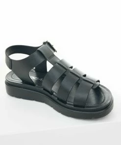 FORTUNE DYNAMIC Black Faux Leather Strappy Buckle Sandals Shoes 14 FORTUNE DYNAMIC Black Faux Leather Strappy Buckle Sandals Shoes