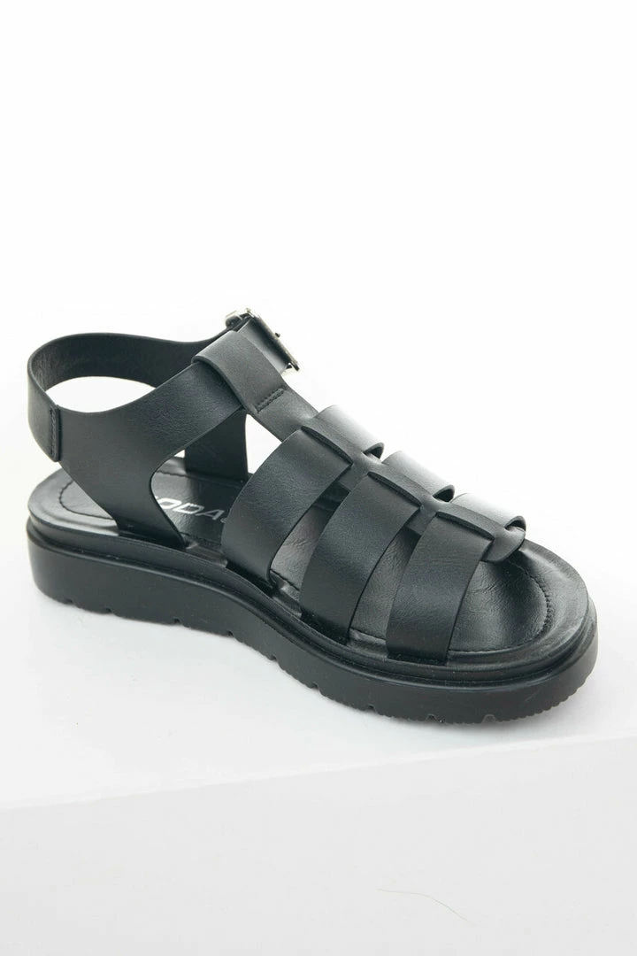 FORTUNE DYNAMIC Black Faux Leather Strappy Buckle Sandals Shoes 7 FORTUNE DYNAMIC Black Faux Leather Strappy Buckle Sandals Shoes
