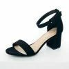 FORTUNE DYNAMIC Shoes Black Nubuck Ankle Strap Open Toed Block Heels