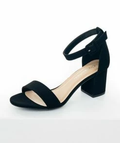 FORTUNE DYNAMIC Shoes Black Nubuck Ankle Strap Open Toed Block Heels