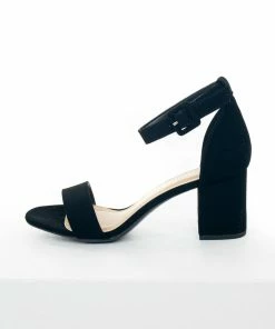 FORTUNE DYNAMIC Shoes Black Nubuck Ankle Strap Open Toed Block Heels