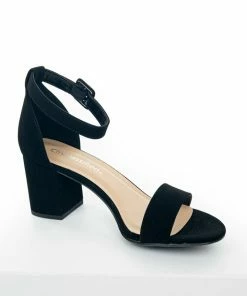 FORTUNE DYNAMIC Shoes Black Nubuck Ankle Strap Open Toed Block Heels