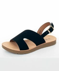 FORTUNE DYNAMIC Shoes Black Open Toe Split Strap Sling Back Sandals