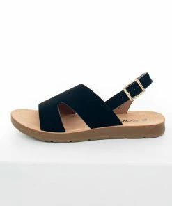 FORTUNE DYNAMIC Shoes Black Open Toe Split Strap Sling Back Sandals