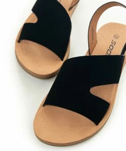 FORTUNE DYNAMIC Shoes Black Open Toe Split Strap Sling Back Sandals