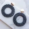 Fame Accessories Black And Gold Rattan Weave Hoop Earrings
