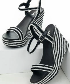 MIA Black And Off White Open Toe Espadrille Wedges Shoes