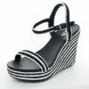 MIA Black And Off White Open Toe Espadrille Wedges Shoes