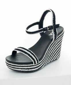 MIA Black And Off White Open Toe Espadrille Wedges Shoes