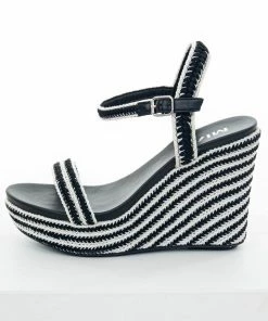 MIA Black And Off White Open Toe Espadrille Wedges Shoes