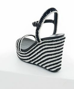 MIA Black And Off White Open Toe Espadrille Wedges Shoes