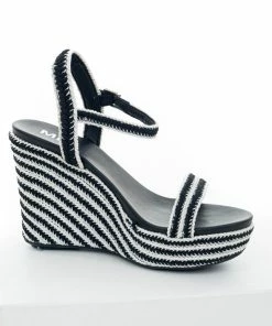 MIA Black And Off White Open Toe Espadrille Wedges Shoes