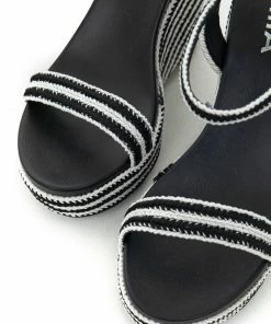 MIA Black And Off White Open Toe Espadrille Wedges Shoes