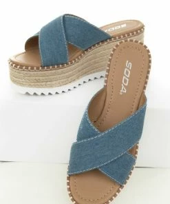 FORTUNE DYNAMIC Shoes Blue Denim Strap Espadrille Platform Sandals