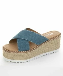 FORTUNE DYNAMIC Shoes Blue Denim Strap Espadrille Platform Sandals