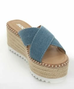 FORTUNE DYNAMIC Shoes Blue Denim Strap Espadrille Platform Sandals