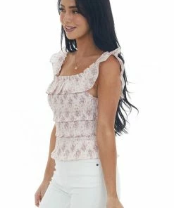 Lush Clothing Blush Floral Smocked Ruffle Tiered Tank Top Tops 11 Lush Clothing Blush Floral Smocked Ruffle Tiered Tank Top Tops