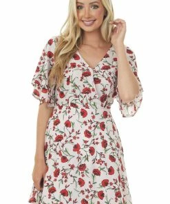 ROKOKO Blush Pink Floral Print Surplice Short Dress