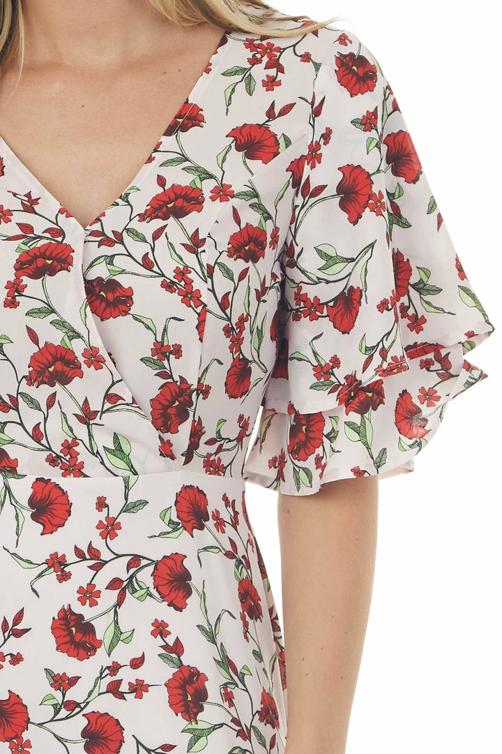 ROKOKO Blush Pink Floral Print Surplice Short Dress 8 ROKOKO Blush Pink Floral Print Surplice Short Dress