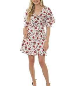 ROKOKO Blush Pink Floral Print Surplice Short Dress 10 ROKOKO Blush Pink Floral Print Surplice Short Dress