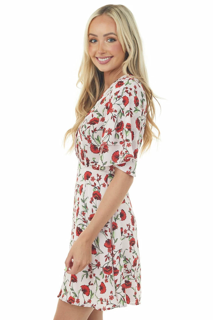 ROKOKO Blush Pink Floral Print Surplice Short Dress 6 ROKOKO Blush Pink Floral Print Surplice Short Dress