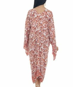 Umgee Blush Printed Wing Sleeve Duster Kimono Tops