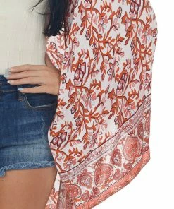 Umgee Blush Printed Wing Sleeve Duster Kimono Tops