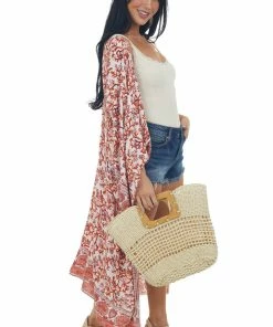 Umgee Blush Printed Wing Sleeve Duster Kimono Tops