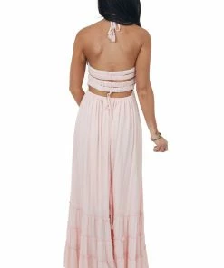 IN LOOM Dresses Blush Smocked Strappy Back Halter Maxi Dress