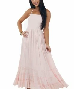 IN LOOM Dresses Blush Smocked Strappy Back Halter Maxi Dress