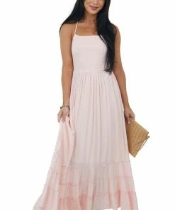 IN LOOM Dresses Blush Smocked Strappy Back Halter Maxi Dress
