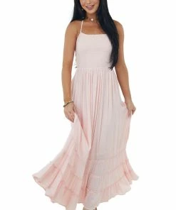 IN LOOM Dresses Blush Smocked Strappy Back Halter Maxi Dress