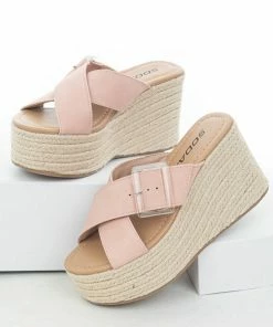 FORTUNE DYNAMIC Shoes Blush Buckle Strap Espadrille Platform Wedges