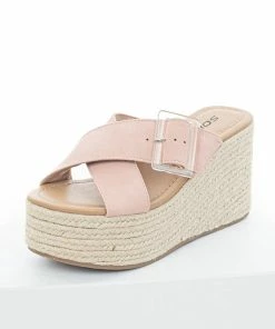 FORTUNE DYNAMIC Shoes Blush Buckle Strap Espadrille Platform Wedges