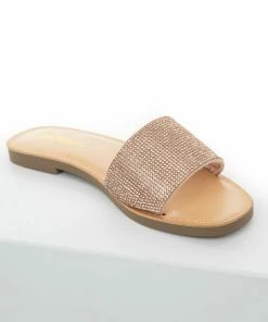 FORTUNE DYNAMIC Blush Rhinestone Toe Band Flat Sandals Shoes