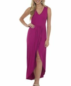 HEIMISH Boysenberry Drop Waist Sleeveless Maxi Dress With Side Slit Dresses