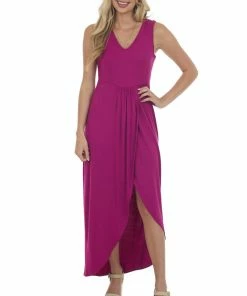 HEIMISH Boysenberry Drop Waist Sleeveless Maxi Dress With Side Slit Dresses