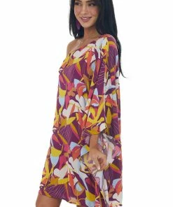 Andree Boysenberry Printed One Shoulder Woven Dress Dresses
